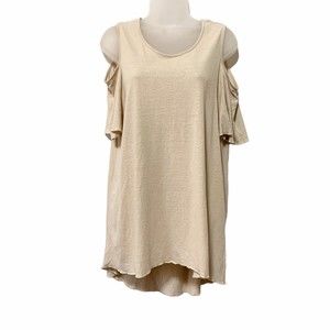By Chico's Short Sleeve Cold Shoulder Linen Blend Top Size 2 or L